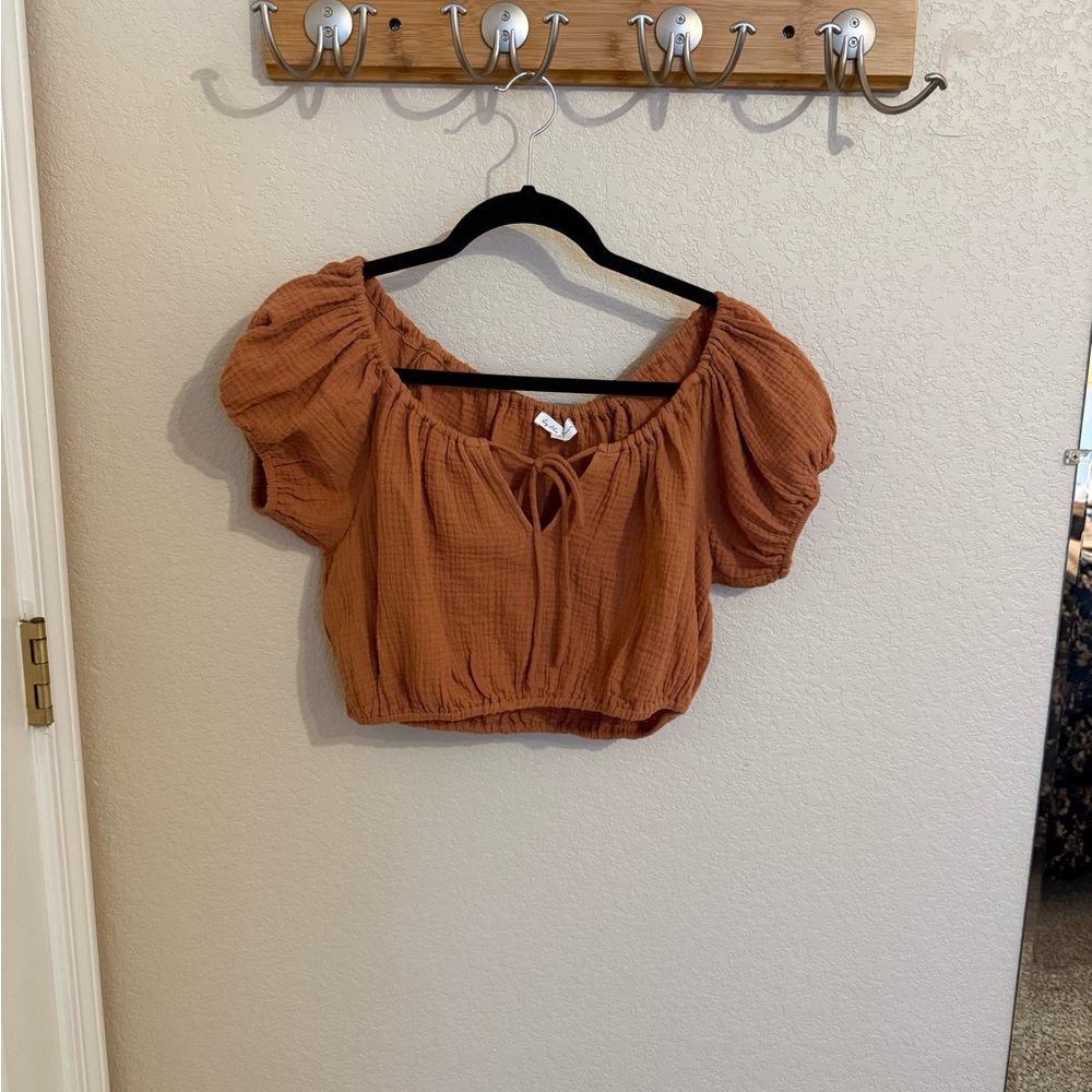 By the River Burnt Orange Gauze like Crop Top